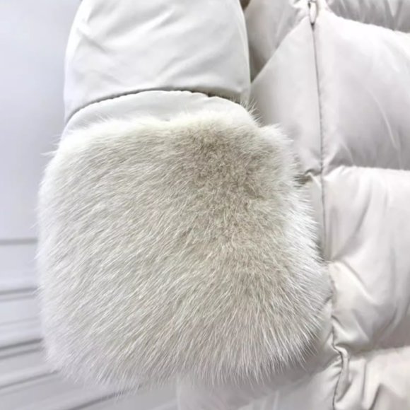 MICHAA Korean Luxury Fox and Mink Fur Long Down Jacket with Belt Size 55 - Picture 9 of 16